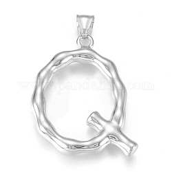 304 Stainless Steel Pendants, Bamboo Shaped Letter, Stainless Steel Color, Letter.Q, 47x37x5.5mm, Hole: 5x8mm