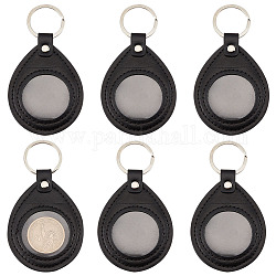 NBEADS 6 Pcs Coin Holder Keychains, Black PU Leather Keychains with Iron Split Key Rings for Sobriety Chips AA Medallions Coins Recovery Coins and Tokens Display, Window Diameter: 1.3