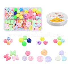 DIY Jewelry Making Kits, Including Round & Flower & Waxberry & Bowknot & Heart & Flat Round Opaque Acrylic Beads, Round Crystal Elastic Stretch Thread, Mixed Color, Beads: 163pcs/set