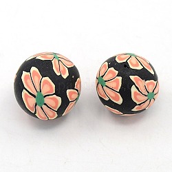 Handmade Polymer Clay Beads, Black, Round, about 20mm in diameter, hole: 2mm
