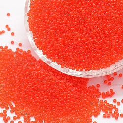 6/0 Perlas de semillas de vidrio, Grado A, redondo, colores transparentes, rojo naranja, 3.6~4.0mm, agujero: 1.2 mm, aproximamente 5000 unidades / libra