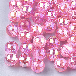 Прозрачные пластиковые бусины, с покрытием AB цвета, круглые, ярко-розовый, 6 мм, отверстия : 1.6 mm , 4500 шт / 500 г