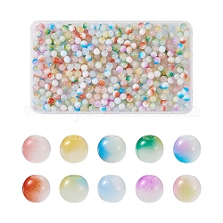 Kissitty 500 Stück 10 Farben Imitation Jade Glasperlen, transparente zweifarbige, backlackierte runde Perlen, Mischfarbe, 8x7.5 mm, Bohrung: 1.2~1.4 mm, 50 Stk. je Farbe
