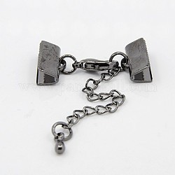 Brass Ribbon Ends with Lobster Claw Clasps and Chains, Gunmetal, 27mm, Ribbon end: 7x13mm.