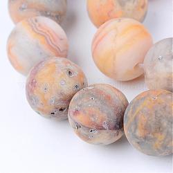 Chapelets de perles en agate fou naturel, ronde, mat, 6~6.5mm, Trou: 1mm, Environ 63 pcs/chapelet, 15.5 pouce