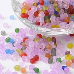 6/0 couleurs perles rocailles rondes en verre transparent mat, couleur mixte, 3x2.5mm, Trou: 1mm, environ 700 pcs/50 g