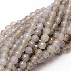 Sfaccettato agata naturale perle tonde fili, tinto, grigio scuro, 6mm, Foro: 1 mm, circa 64pcs/filo, 14.7 pollice