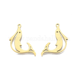 Ion Plating(IP) 201 Stainless Steel Pendants, Dolphin, Real 18K Gold Plated, 26.5x16.5x1.5mm, Hole: 1.6mm