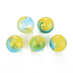 Perles de globe en verre soufflé à la main transparent, deux tons, ronde, jaune, 14.5~15.5mm, Trou: 1~2mm