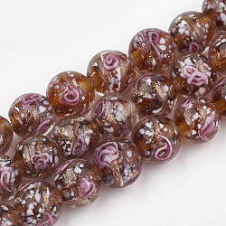 Perles vernissées de sable d'or manuelles , fleur intérieure, ronde, chocolat, 10~10.5x9~10mm, Trou: 1.5~2mm