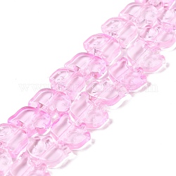 Chapelets de perles en verre transparente  , éléphant, perle rose, 10x12x3mm, Trou: 1mm, Environ 45~48 pcs/chapelet, 17.32 pouce (44 cm)
