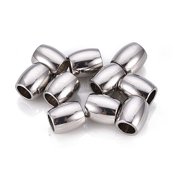 Abalorios europeos de 201 acero inoxidable, Abalorios de grande agujero, barril, color acero inoxidable, 11x10mm, agujero: 6 mm