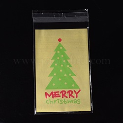 Прямоугольник мешки ОПП целлофан на Рождество, с деревом рисунком, темно-золотистые, 18.2x9.4 см, односторонний толщина: 0.035 mm, внутренней меры: 14.9x9.4 см, около 95~100 шт / упаковка