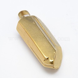 Electroplate Natural Crystal Pendants, Gold, 39~56x12~15x12~15mm, Hole: 7x4mm