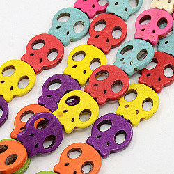 Natural Magnesite Beads Strands, Dyed, Skull Beads, Mixed Color, 21x20x4mm, Hole: 1mm, 19pcs/strand, 15.75 inch