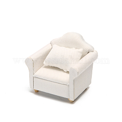 Mini sofá de madera de un solo asiento, con funda de tela de algodón y almohada, accesorios para muebles de casa de muñecas, para sala de estar en miniatura, blanco, 64x82x72mm