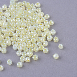 (service de remballage disponible) perles de rocaille en verre, Ceylan, ronde, jaune verge d'or clair, 6/0, 4mm, Trou: 1.5mm, environ 12 g /sachet 