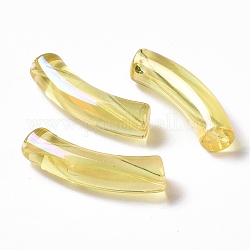 Perlas de acrílico iridiscentes arcoíris transparentes chapadas en uv, tubo curvado, amarillo, 32~33x10x8mm, agujero: 1.6 mm