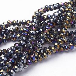 Chapelets de perles en verre électroplaqué, facette, rondelle, couleur mixte, 4x3mm, Trou: 1mm, Environ 140 pcs/chapelet, 16.5 pouce