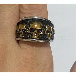 チタン鋼製フィンガー指輪  スカル  アンティーク黄金  usサイズ9（18.9mm）