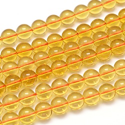 Natürlichem Quarz-Kristall-Perlen Stränge, Runde, Klasse A, Nachahmung Citrin, gefärbt und erhitzt, 8 mm, Bohrung: 1.2 mm, ca. 49 Stk. / Strang, 15.5 Zoll