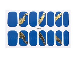 Envolturas completas pegatinas de esmalte de uñas, autoadhesivo, para diseño de calcomanías de uñas puntas de manicura decoraciones, azul marino, 14pcs / hoja