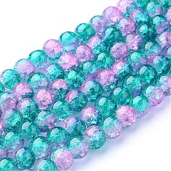 Spray Painted Crackle Glass Beads Strands, Round, Two Tone, Dark Cyan, 10mm, Hole: 1.3~1.6mm, about 80pcs/strand, 31.4 inch