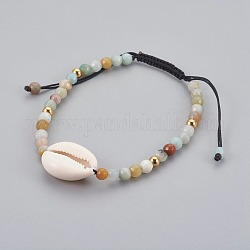 Bracelets de perles tressées en amazonite de fleurs naturelles, avec cauris, 2 pouce ~ 3-1/8 pouces (5~8 cm)