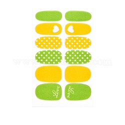 Avocados & Erdbeeren & Blumen Full Cover Nail Art Sticker, Glitzerpulver Aufkleber, selbstklebend, für Nagelspitzen Dekorationen, Gelb, 25.5x10~16.5 mm, 12pcs / Blatt