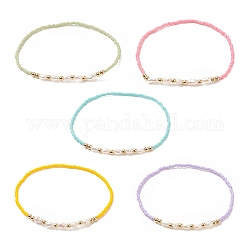 Natural Pearl & Glass Seed Beaded Stretch Bracelet for Women, Mixed Color, Inner Diameter: 2 inch(5.2cm)
