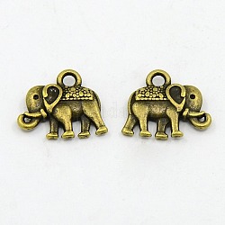 Vintage Elephant Charms, Tibetan Style Charms, Cadmium Free & Nickel Free & Lead Free, Antique Bronze, 12x14x2.5mm, Hole: 1mm