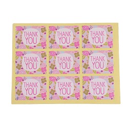 Merci stickers, autocollants de bricolage, étiquette autocollant photo autocollants, avec mot et fleur, rose, 13.8x10.5 cm