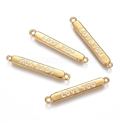 Messingverbinder Stecker, mit Emaille, Rechteck mit Wort lieben Sie, zum Valentinstag, echtes 18k vergoldet, Weizen, 4x30.5x1.5 mm, Bohrung: 1.2 mm