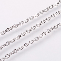 304 Stainless Steel Cable Chains, Diamond Cut Chains, Unwelded, Faceted, with Spool, Oval, Stainless Steel Color, 4x3x1mm, about 32.8 Feet(10m)/roll