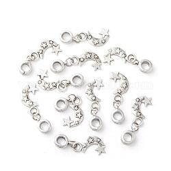 Alloy European Dangle Charms, Moon, Antique Silver, 31mm, Hole: 5mm