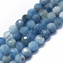 Chapelets de perles en aigue-marine naturelle, facetté (64 facettes), ronde, 6mm, Trou: 0.8mm, Environ 62~67 pcs/chapelet, 15.16~15.55 pouce (38.5~39.5 cm)