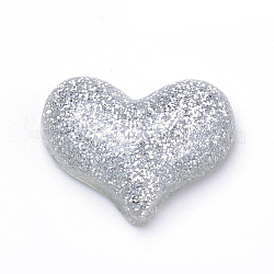 Кабошоны из смолы, с блеском порошок, сердце, серебряные, 16.5x21.5x6~7 мм