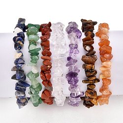 Bijoux chakra, ensembles de bracelets de perles extensibles en pierres précieuses naturelles, bracelets empilables, diamètre intérieur: 2 pouce (5 cm), perle: 6~15 mm, 7 pièces / kit