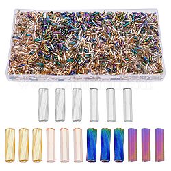 SUPERFINDINGS 2928Pcs 6 Style Glass Bugle Beads, Silver Lined & Iris, Mixed Color, 6~8x1.8~2mm, Hole: 0.5~1mm, 488Pcs/style