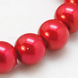 Glass Pearl Beads Strands, Pearlized, Round, Crimson, 3mm, Hole: 1mm, about 220~230pcs/strand, 32 inch