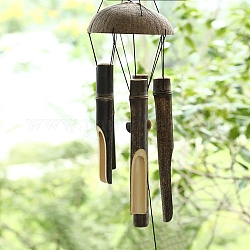 Campanas de viento de tubo de bambú, decoraciones colgantes de madera de coco, gris, 750x130mm
