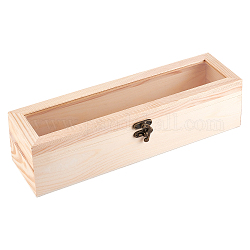 Деревянная коробка, откидная крышка коробки, с железными замками и стеклянным окном, прямоугольные, деревесиные, 3-3/4x11-3/4x3-1/8 дюйм (9.5x30x8 см)