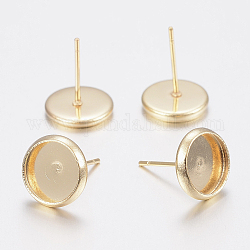 304 Stainless Steel Stud Earring Settings, Flat Round, Real 18K Gold Plated, Tray: 8mm, 10x1.5mm, Pin: 0.8mm