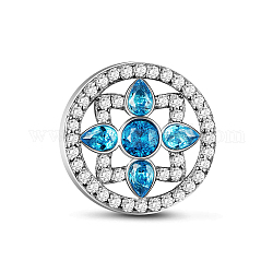 TINYSAND 925 Sterling Silver Cubic Zirconia European Bead, Flower and Square in Round, Blue Zircon, 13.03x13.1x10.47mm, Hole: 4.33mm