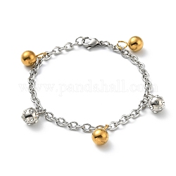 Rundes Kugel-Charm-Armband aus klarem Zirkonia mit 304 Edelstahl-Kabelketten für Damen, goldenen und Edelstahl Farbe, 7-1/4 Zoll (18.5 cm)
