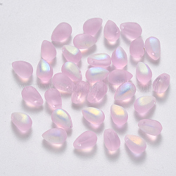 Breloques en verre peint par pulvérisation transparente, de couleur plaquée ab , mat, larme, perle rose, 9x6x6mm, Trou: 1mm