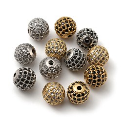 Nbeads 12pcs perles de zircone cubique micro pavées en laiton, ronde, couleur mixte, 10x9.5mm, Trou: 2mm, 12 pcs