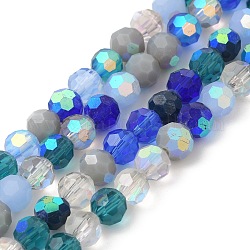 Chapelets de perles en verre électroplaqué, facetté (32 facettes), demi couleur ab plaqué, ronde, bleu royal, 6x5mm, Trou: 1.4mm, Environ 100 pcs/chapelet, 20.87'' (53 cm)