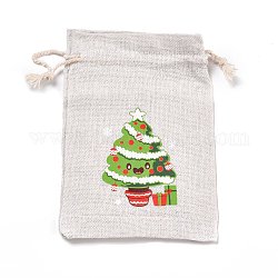 Weihnachtliche Aufbewahrungsbeutel aus Baumwollstoff, rechteckige Beutel mit Kordelzug, für Süßigkeiten-Geschenktüten, Weihnachtsbaum-Muster, 13.8x10x0.1 cm