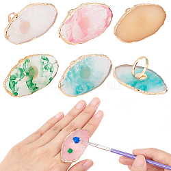 CHGCRAFT 5Pcs 5 Colors Adjustable Resin Platette Rings, Imitation Agate, with Alloy Finger Ring, Nail Art Tool, for Acrylic UV Gel Polish Foundation Mixing, Oval, Mixed Color, 0.2cm, 1pc/color